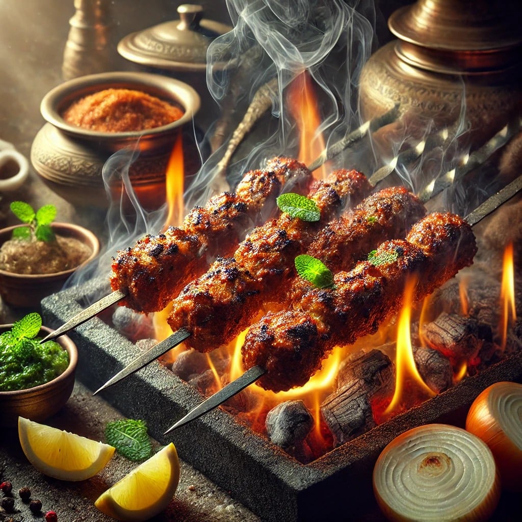 A graphic illustration of Seekh Kebabs