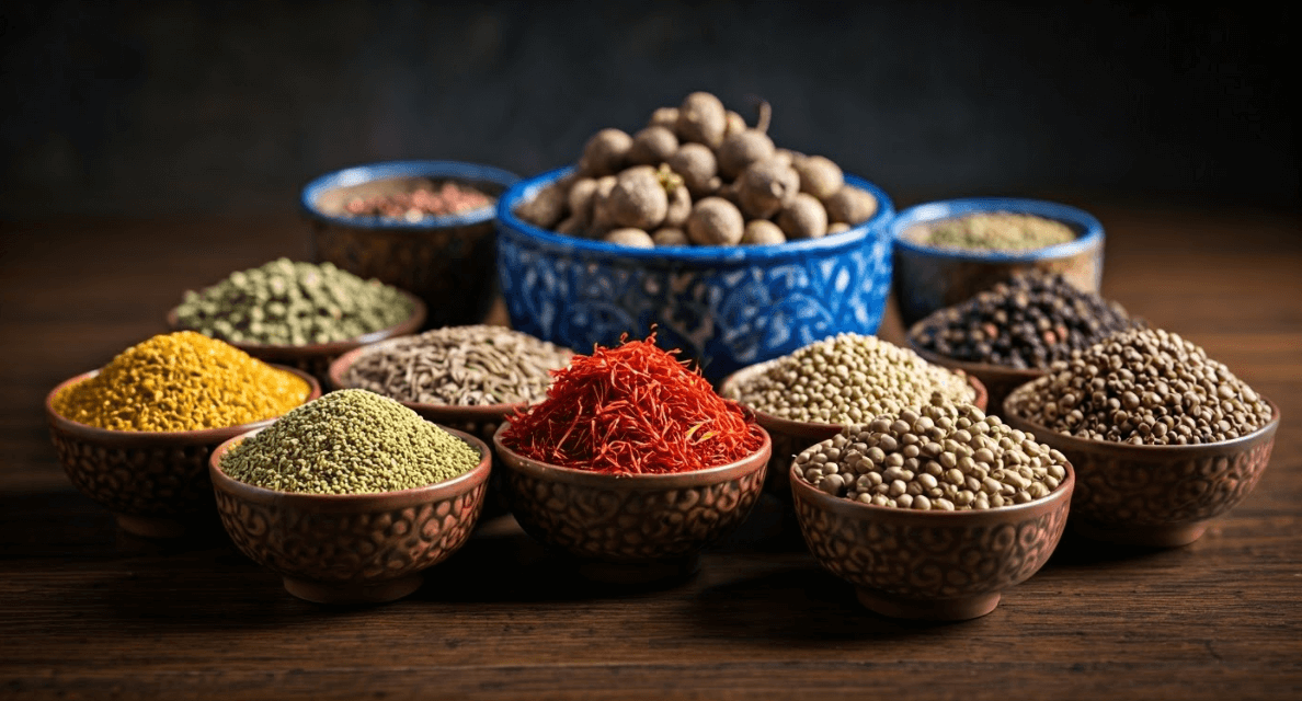 Variety of spices used in Arab cuisine