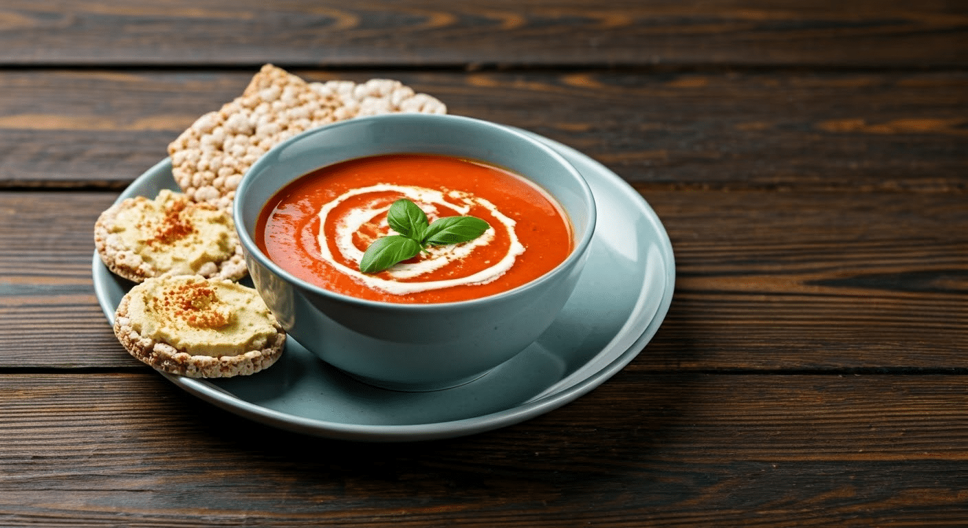 Tomato soup with hummus crispbreads