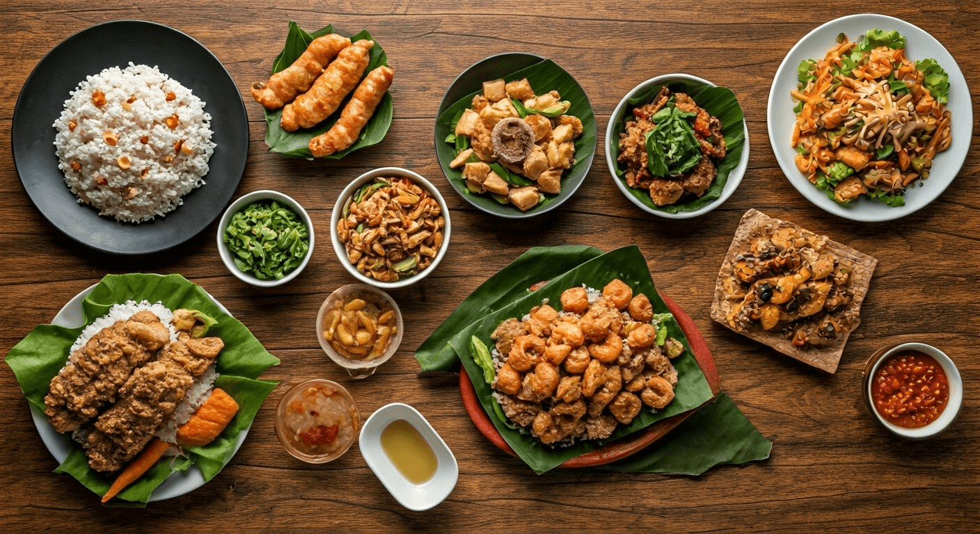 colourful spread of Filipino dishes