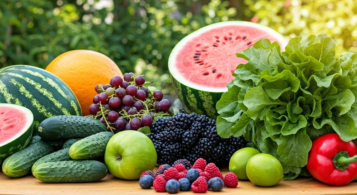 Colourful summer fruits and vegetables